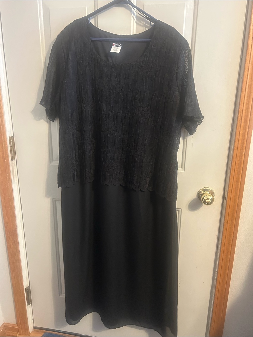 Helene Blake Classic Black Midi Dress with Lace Overlay